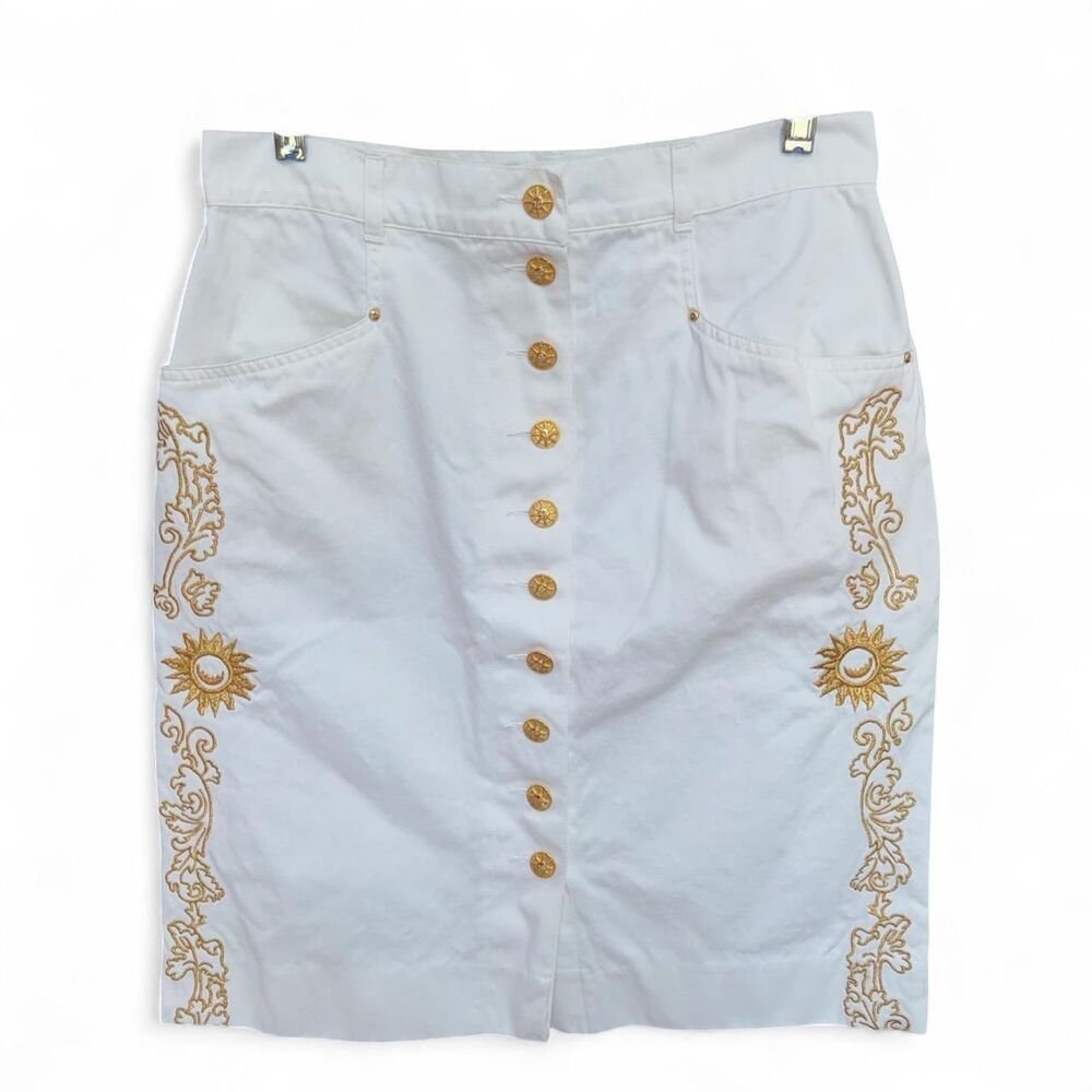 Vintage 90s MONDI Celestial Gold Sun Embroidered Skirt size 42/S